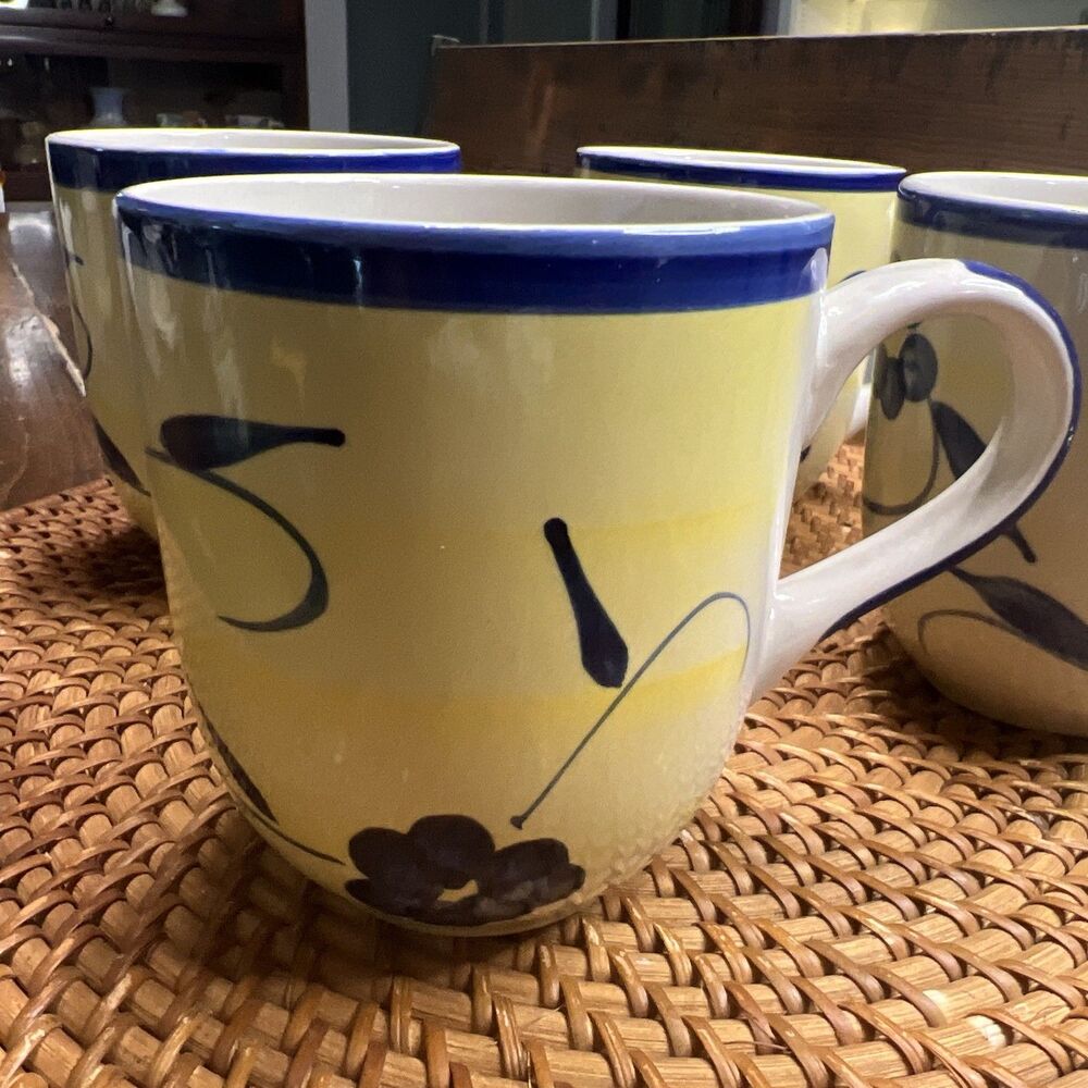 Vintage Mulberry Home Collection Yellow Blue Floral Mugs (set of 4)